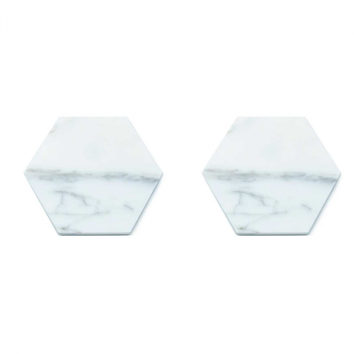 Set due sottobicchieri esagonali in marmo bianco