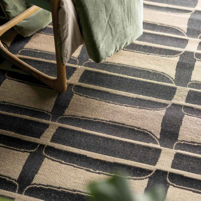 Elam - tappeto moderno nero e tinta corda