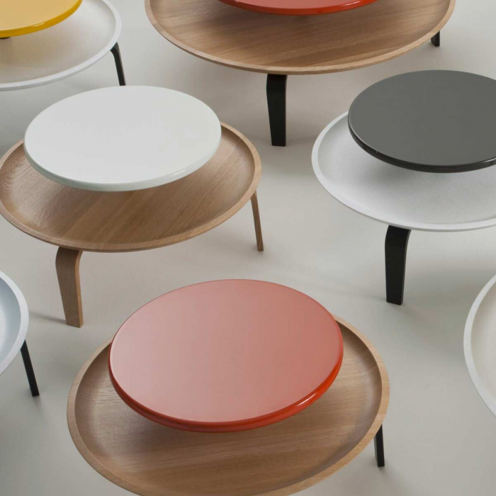 Secreto - coffee table in rovere naturale e laccato arancione