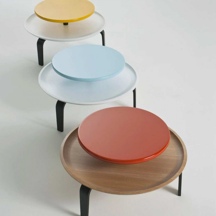 Secreto - coffee table in rovere naturale e laccato arancione