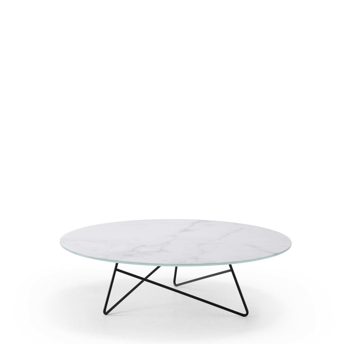 Tavolino rotondo in vetro-marmo bianco Calacatta MEME design - LivingDecò