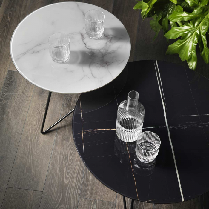 Ermione - tavolino in vetro-marmo bianco Calacatta - 50 cm
