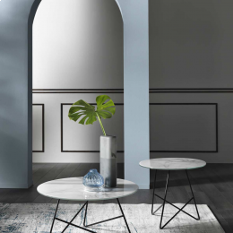 Ermione - tavolino in vetro-marmo bianco Calacatta - 65 cm