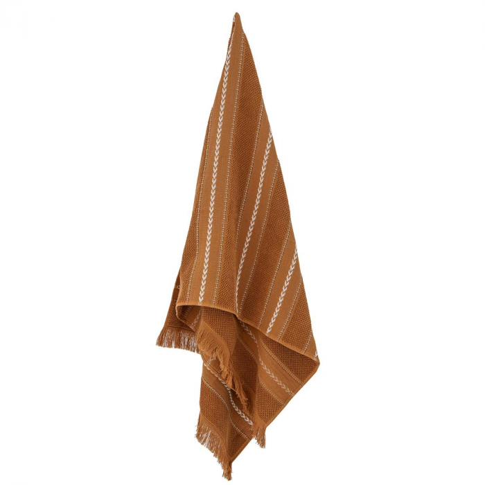 Lovina - Asciugamano doccia marrone terracotta con frange e ricami