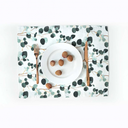 Eucalyptus - set 6 tovagliette in lino bianco stampa con foglie Eucalyptus - set 6 tovagliette in lino bianco stampa con foglie