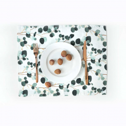 Eucalyptus - set 6 tovagliette in lino bianco stampa con foglie Eucalyptus - set 6 tovagliette in lino bianco stampa con foglie