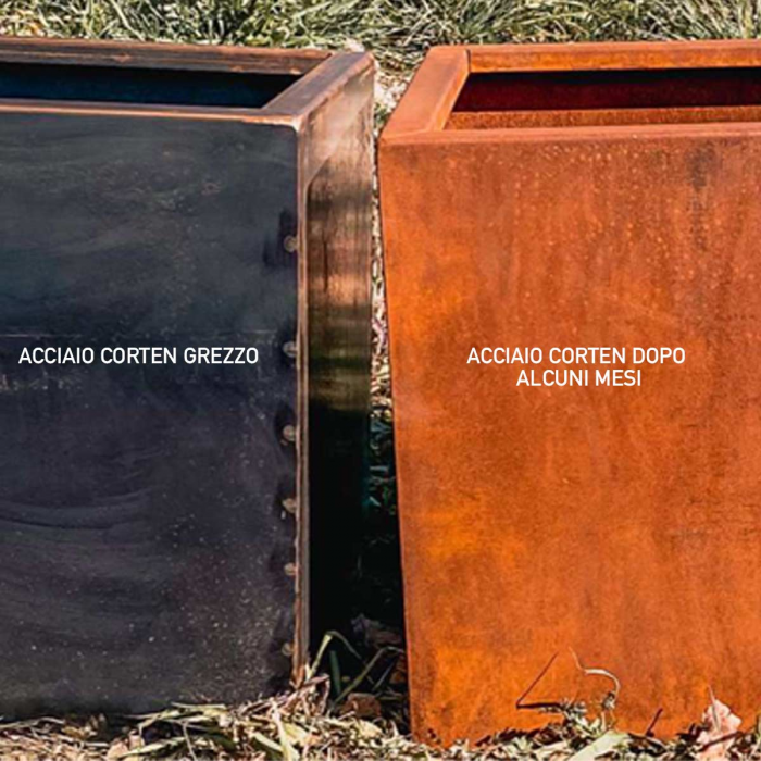 Hedron - vaso alto con base quadrata in corten