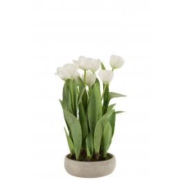 Tulip - Tulipani bianchi artificiali in vaso grigio cemento