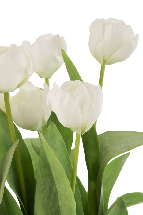 Tulip - Tulipani bianchi artificiali in vaso grigio cemento