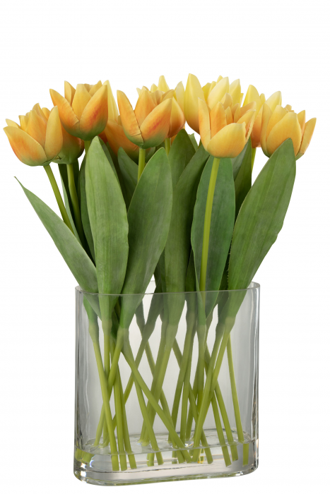 Tulip - Tulipani artificiali gialli in vaso ovale di plastica