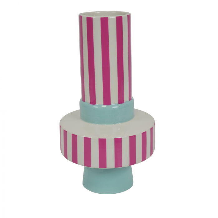 Stripe - vaso alto in ceramica, verde menta e rosa
