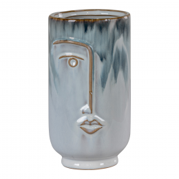 Face - Vaso in ceramica, 2 toni di blu, con volto