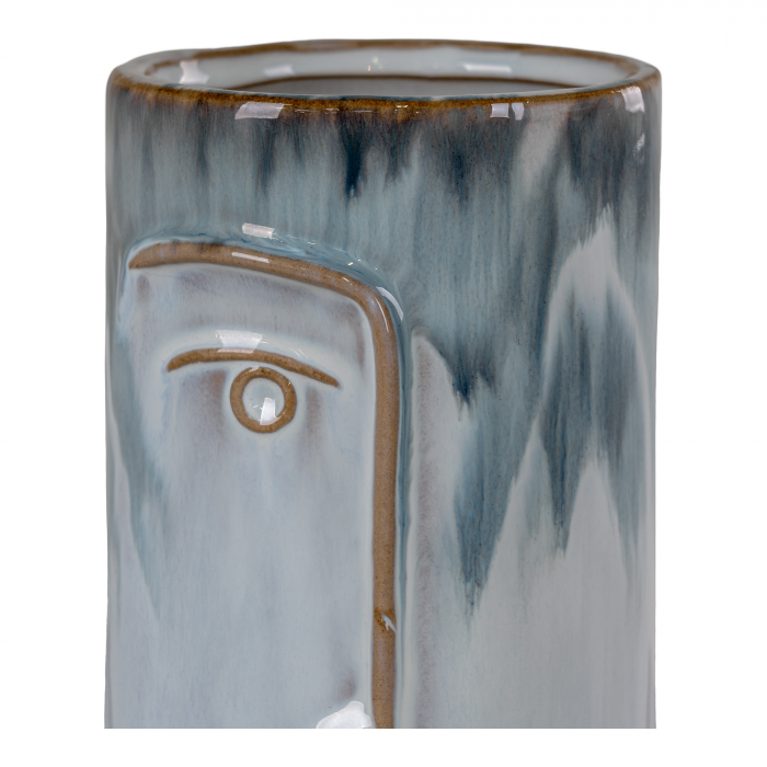 Face - Vaso in ceramica, 2 toni di blu, con volto