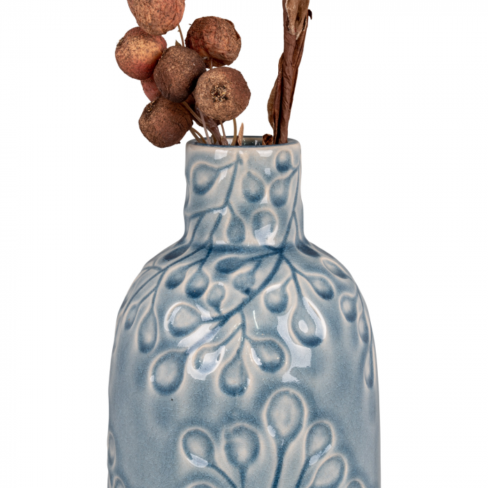 Romina - Vaso in ceramica blu con motivo floreale