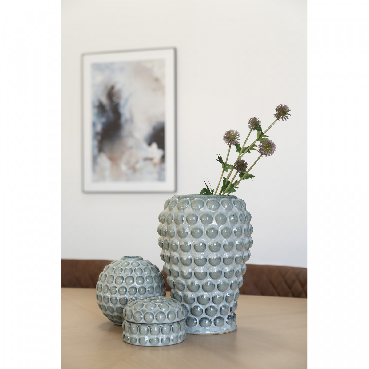 Creta - Vaso tondo in ceramica azzurra - LivingDecò