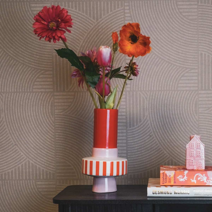 Stripe - Vaso alto a righe arancioni in ceramica