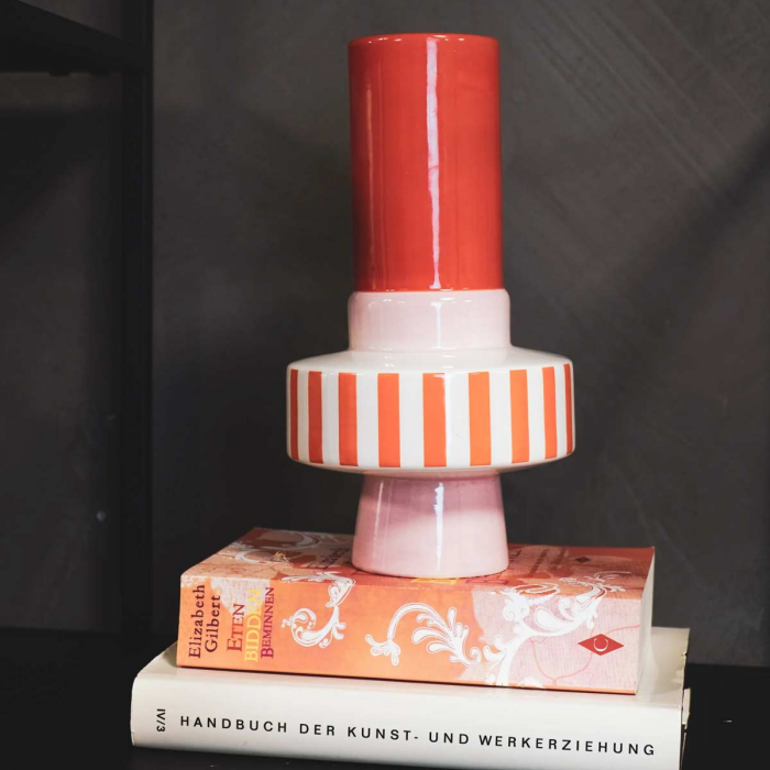 Stripe - Vaso alto a righe arancioni in ceramica