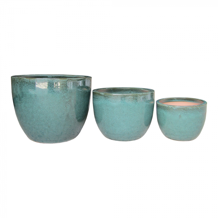 Burnley - Set 3 portavasi in ceramica smaltata, verde acqua