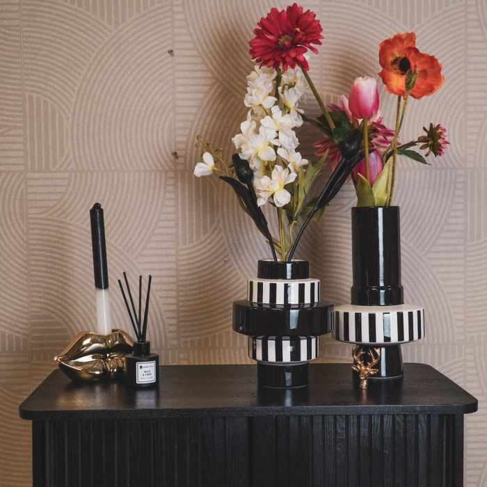 Stripe - vaso alto in ceramica, bianco e nero