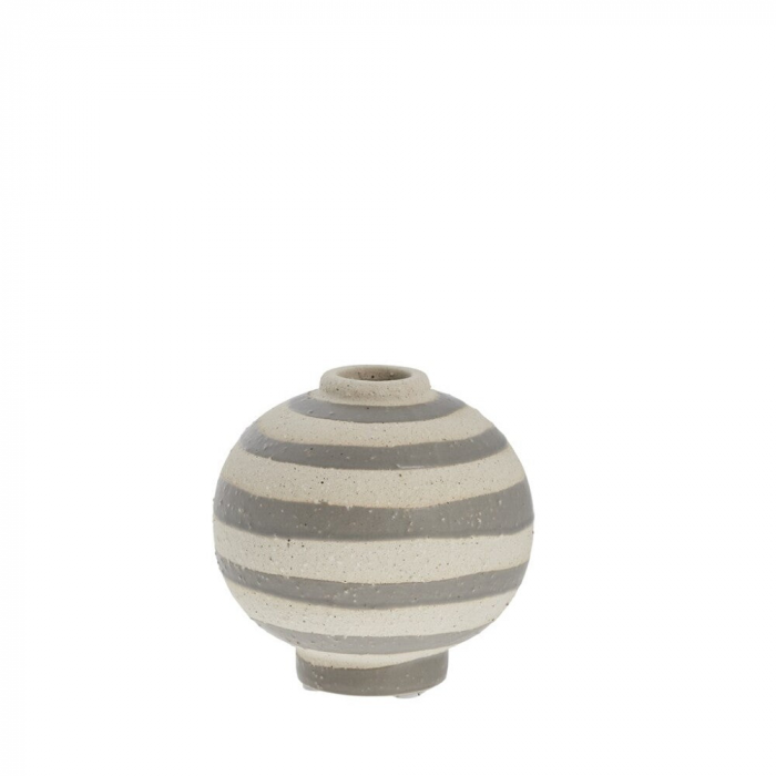 Aniella - Vaso tondo grigio e bianco con decorazione a righe