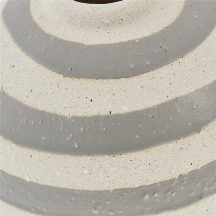 Aniella - Vaso tondo grigio e bianco con decorazione a righe