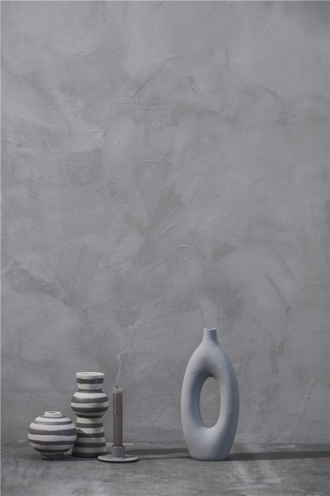Aniella - Vaso tondo grigio e bianco con decorazione a righe