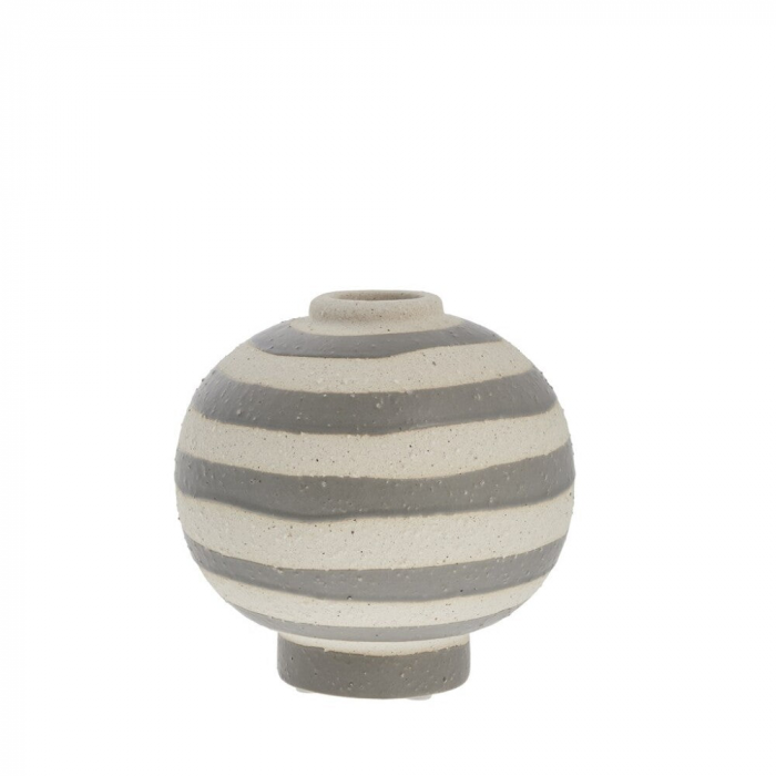Aniella - Vaso sferico bianco e grigio a righe