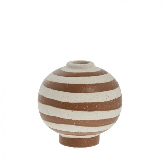 Aniella - Vaso sferico bianco e marrone a righe
