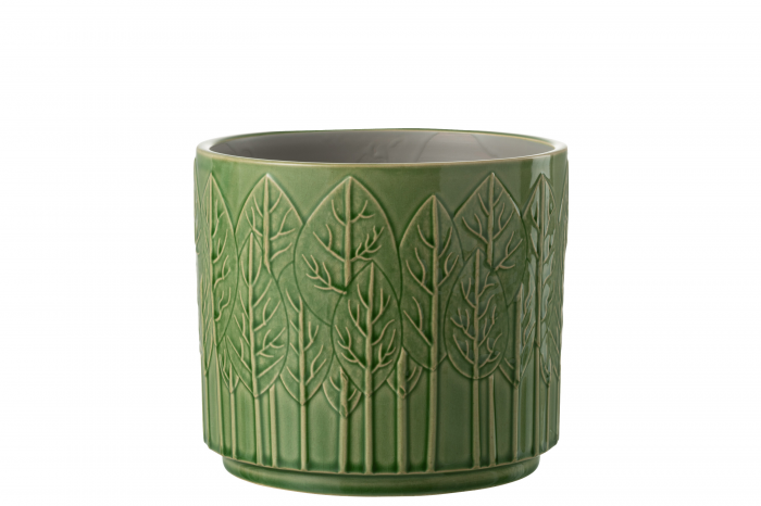 Leaf L - portavaso in ceramica verde con foglie