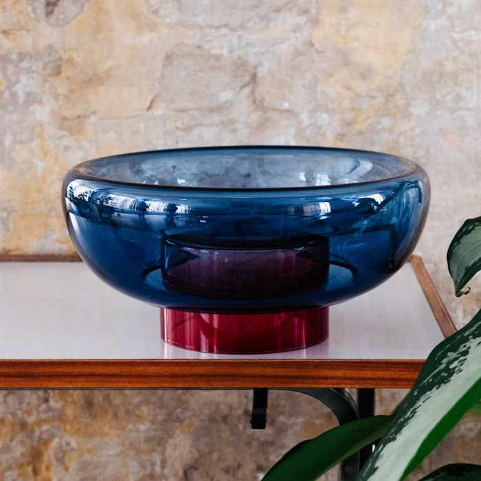 Sphere - vaso in vetro blu e rosso