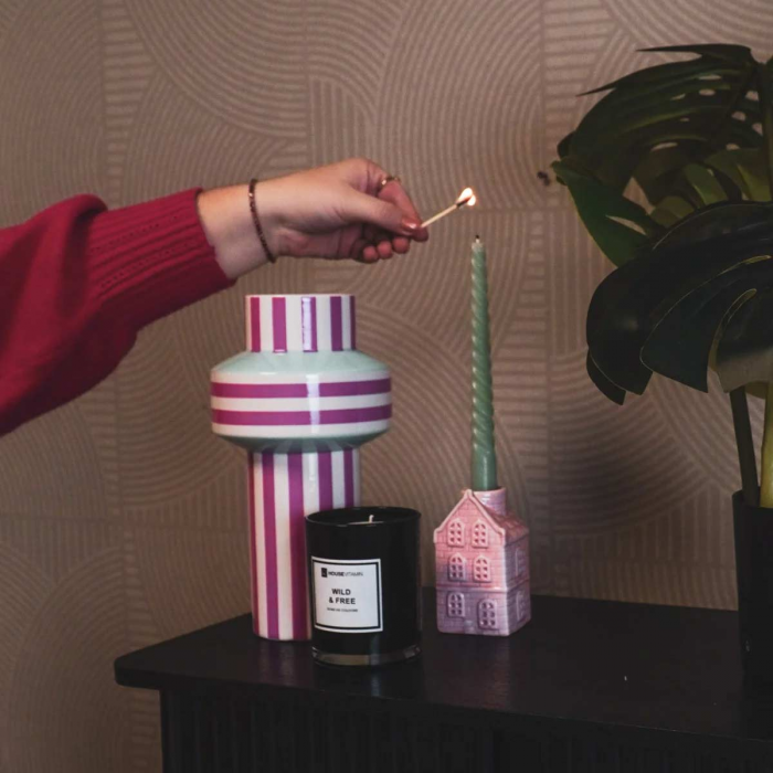 Pretty -Vaso a righe fucsia e verde menta in ceramica