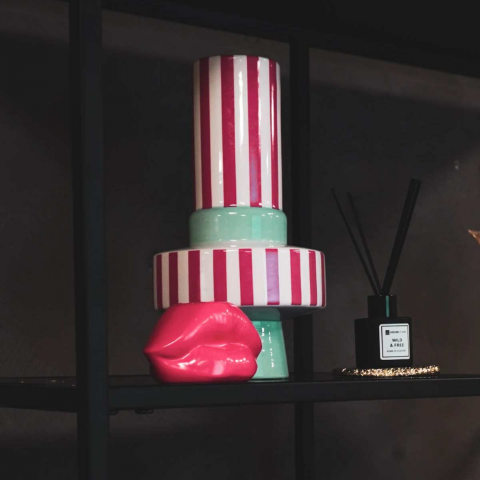 Stripe - vaso alto in ceramica, verde menta e rosa