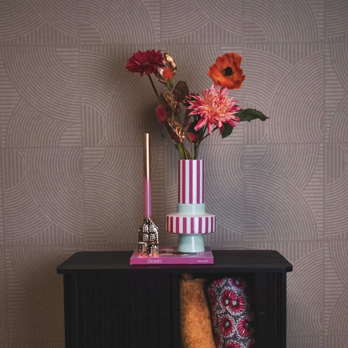 Stripe - vaso alto in ceramica, verde menta e rosa