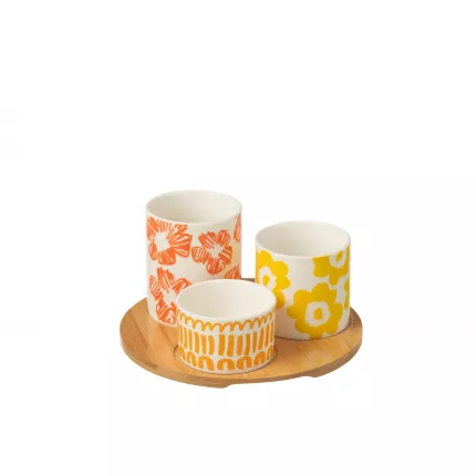 Apero - Set di 3 Appetizer con vassoio in bamboo, fantasia arancione