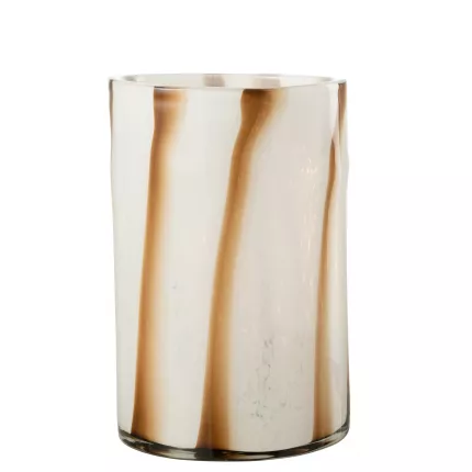 Safari - vaso alto in vetro a righe bianche  e marroni