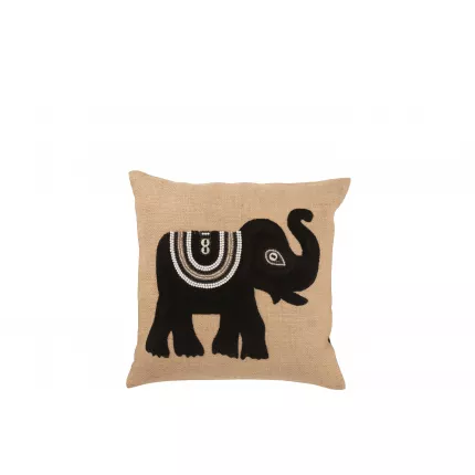 Olifant - cuscino nero naturale con elefante