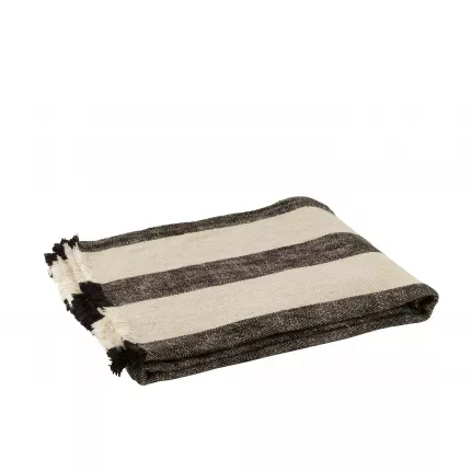 Lombok - plaid a righe in lino e viscosa beige