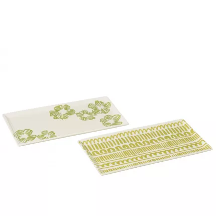 Flo - set 2 vassoi in ceramica, fantasia verde
