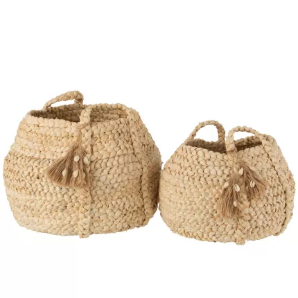 Jane - Set di 2 ceste con nappe in Juta