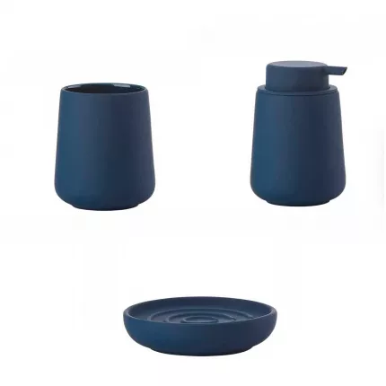 Nova One - set dispenser, bicchiere porta spazzolino e porta sapone blu
