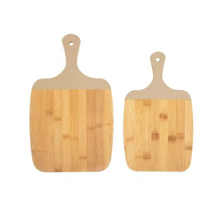 Gourmet - set due taglieri in bamboo con manico beige