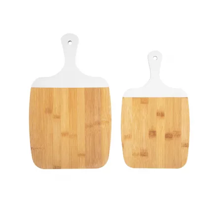 Gourmet - set due taglieri in bamboo con manico bianco