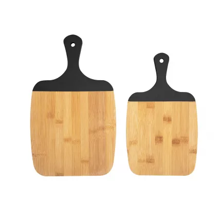 Gourmet - set due taglieri in bamboo con manico nero