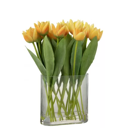 Tulip - Tulipani artificiali gialli in vaso ovale di plastica