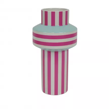 Pretty -Vaso a righe fucsia e verde menta in ceramica