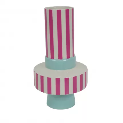 Stripe - vaso alto in ceramica, verde menta e rosa