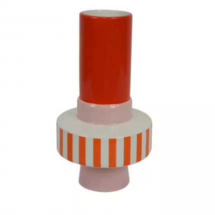 Stripe - Vaso alto a righe arancioni in ceramica